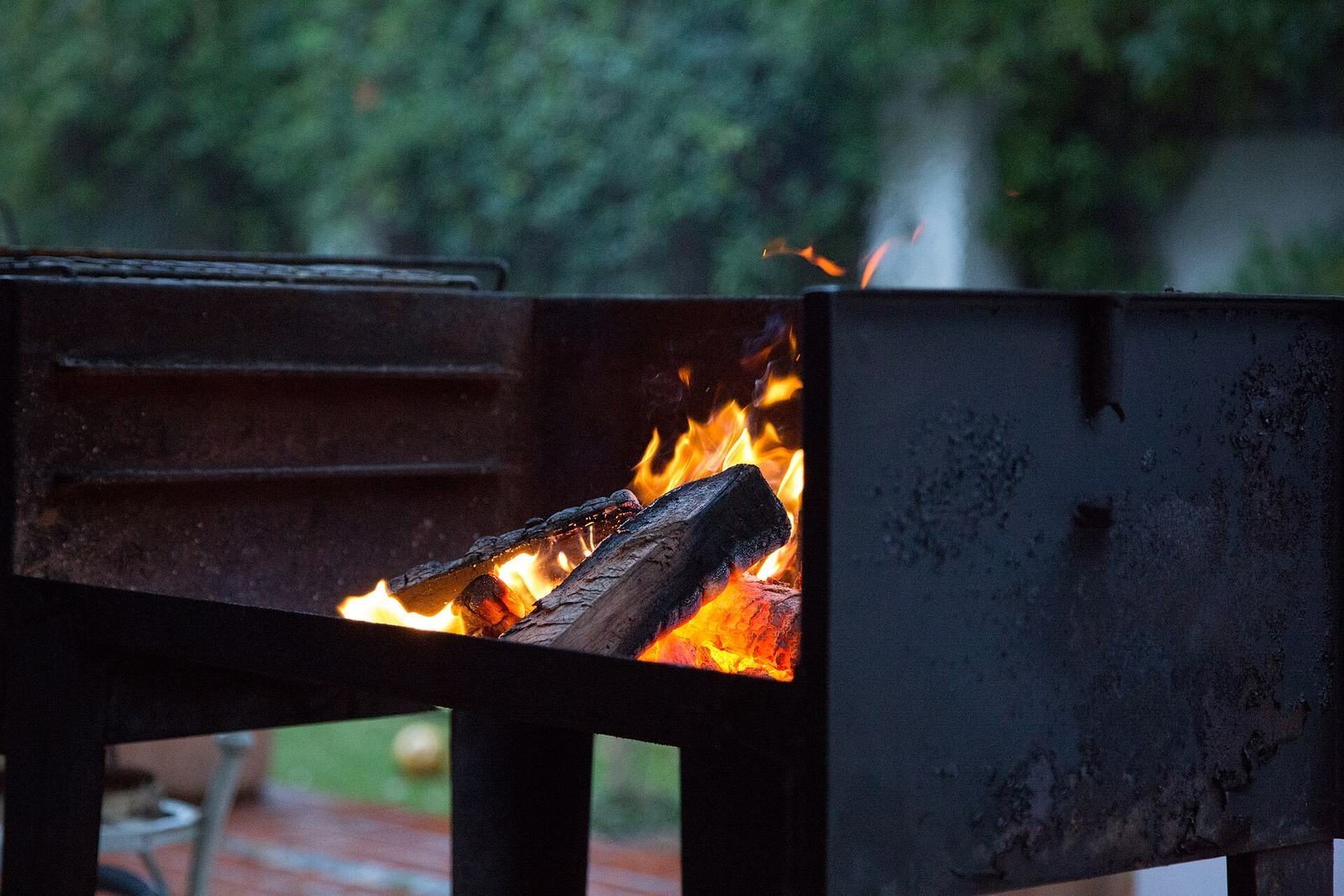 Meat cooking over coals on a South African braai