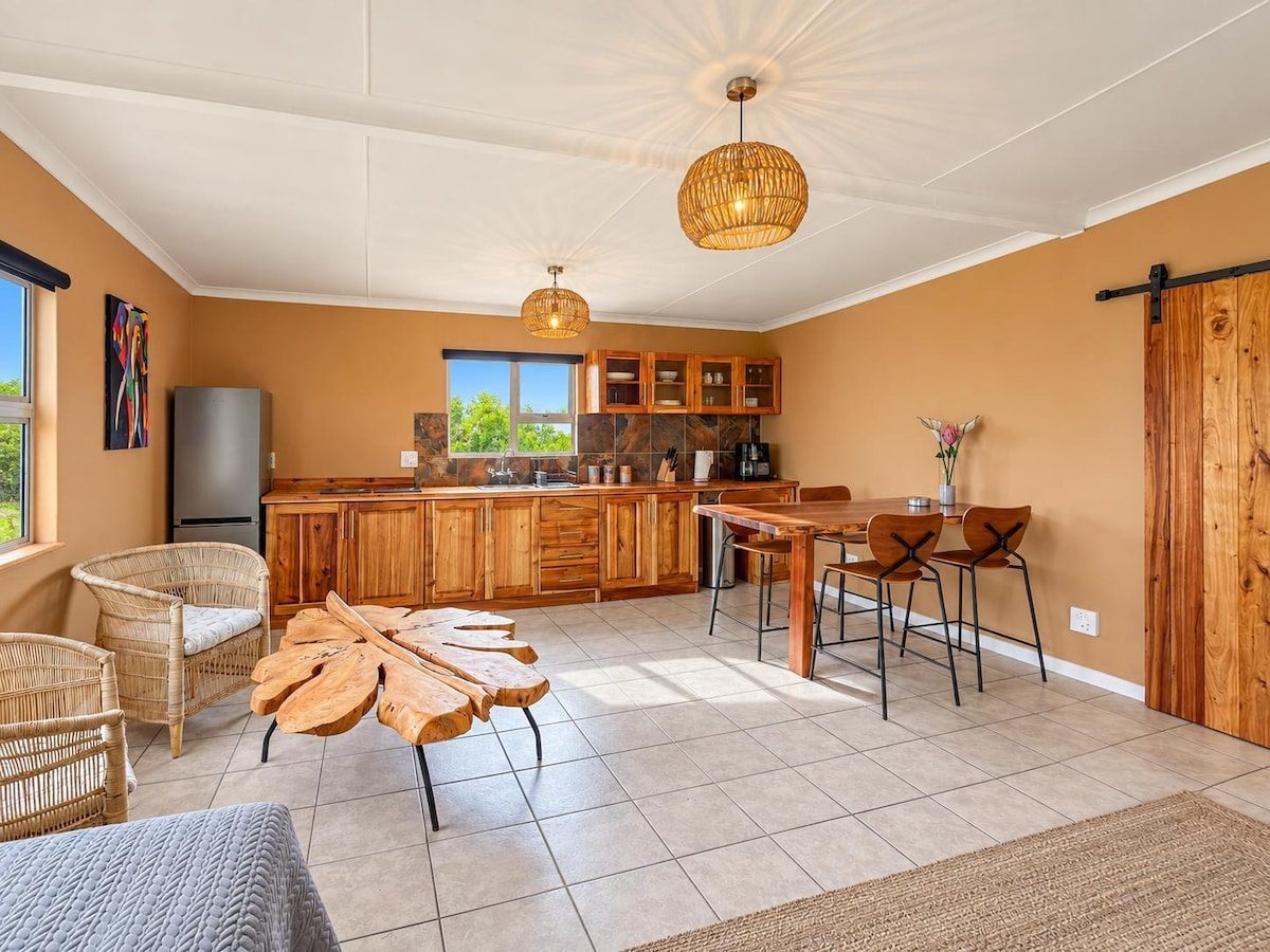 Living area with timber dining table